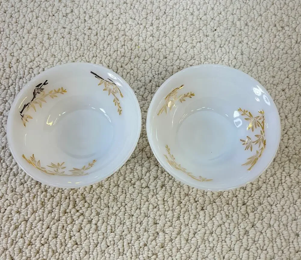 Federal Glass Golden Glory Small Dessert Bowls Lot of 2 White Gold 1950s-1960s
